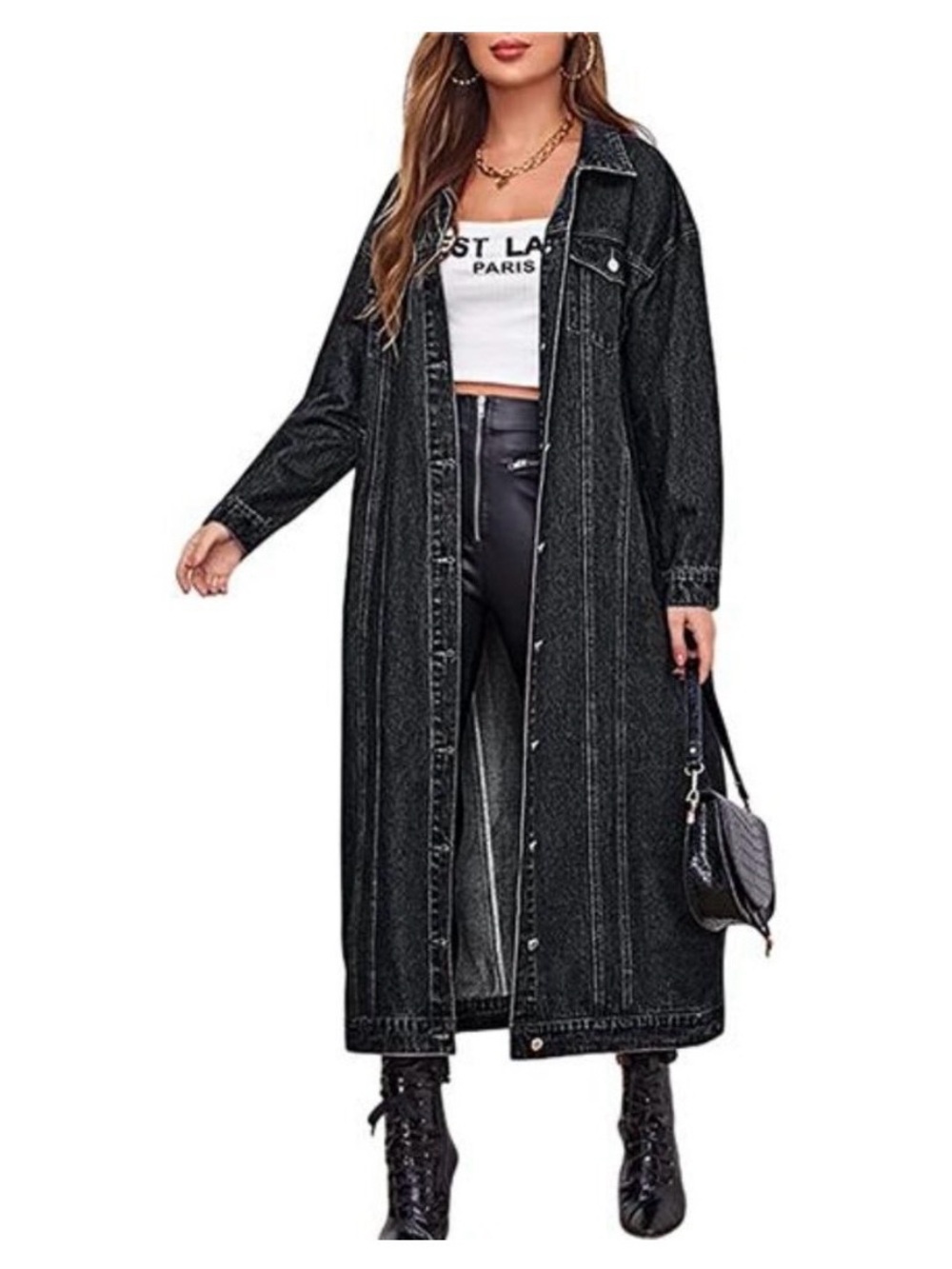 Long Black Denim Jacket for Women